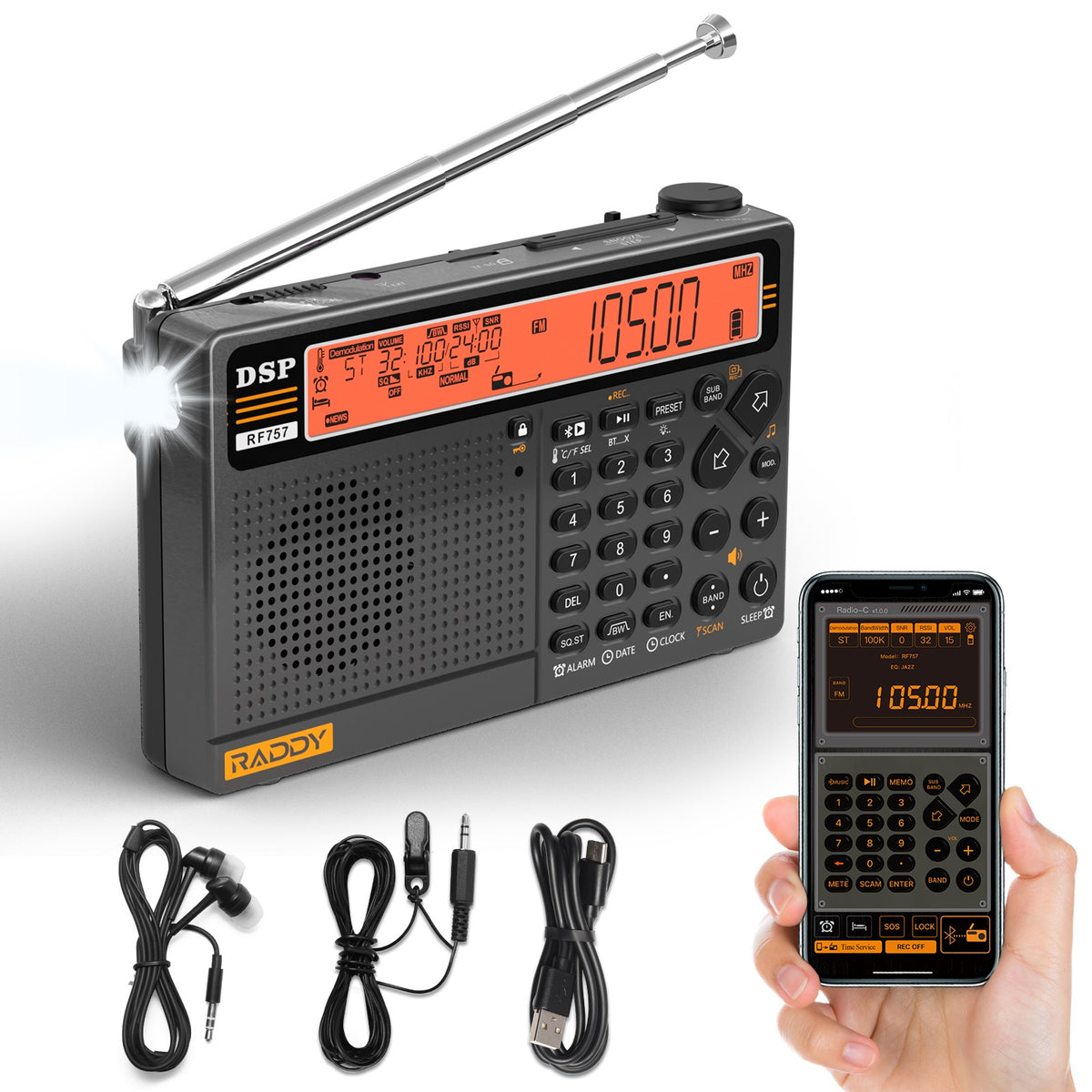 Raddy RF757 Shortwave Radio APP Control AM/FM/SW/VHF/UHF/CB/AIR