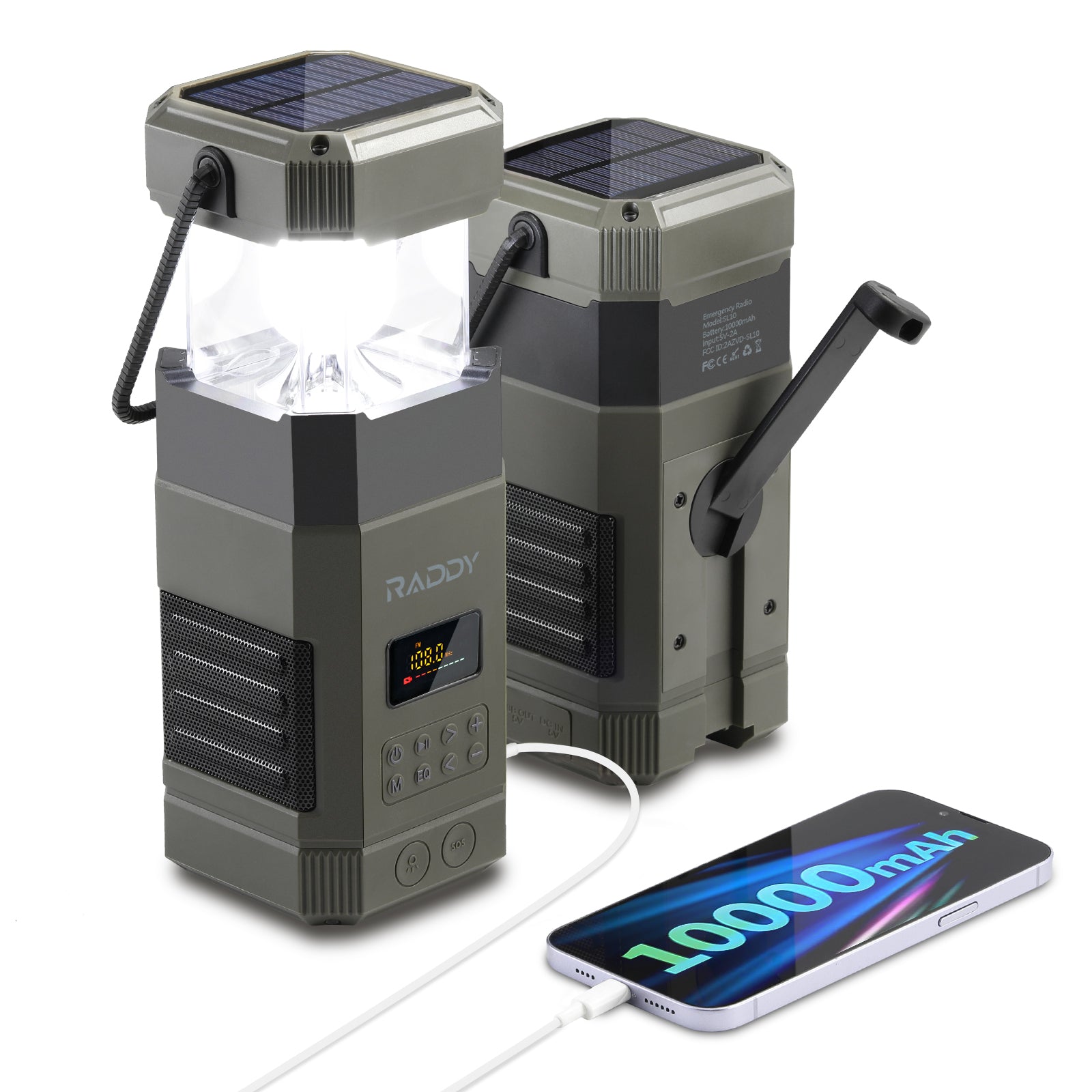 Raddy SL10 Emergency Radio | 10000mAh Hand Crank Solar Camping Lantern | IPX6 Waterproof | Bluetooth Speaker