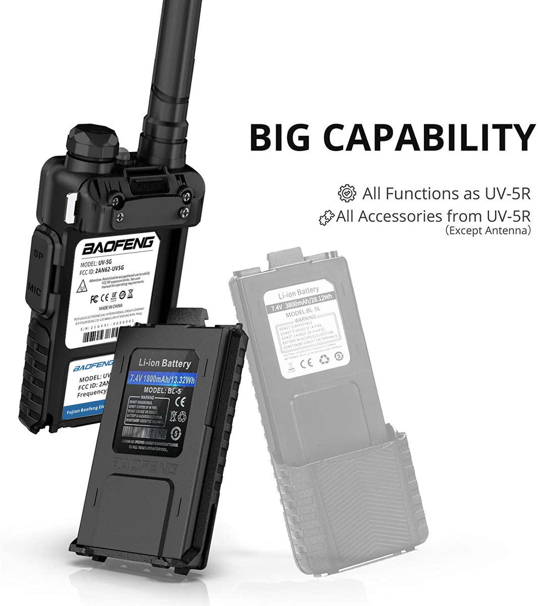 Ham Radio Handheld (UV-5R 8W) Dual Band 2-Way Radio with Rechargeable 1800mAh Battery Handheld Walkie Talkies Complete Set with Earpiece and Program - 4