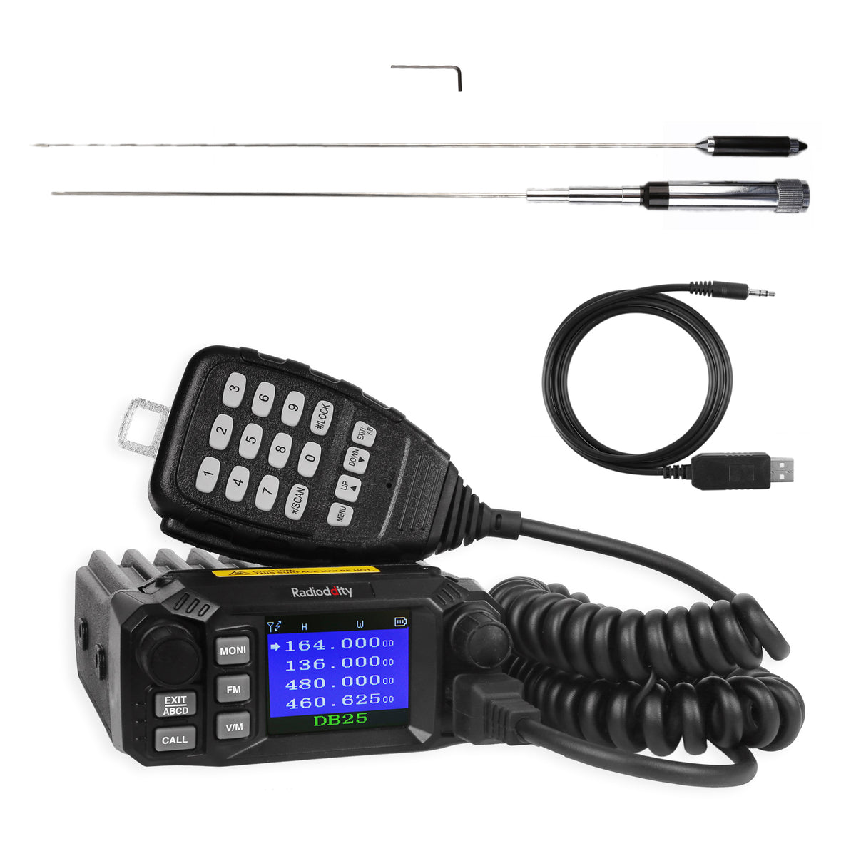 DB25 Pro Dual Band Quad-standby Mini Mobile Radio 50W Antenna Cabl–  Radioddity