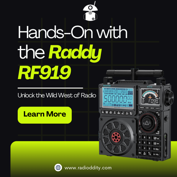 Raddy RF919 multiband shortwave radio - front view with dual display