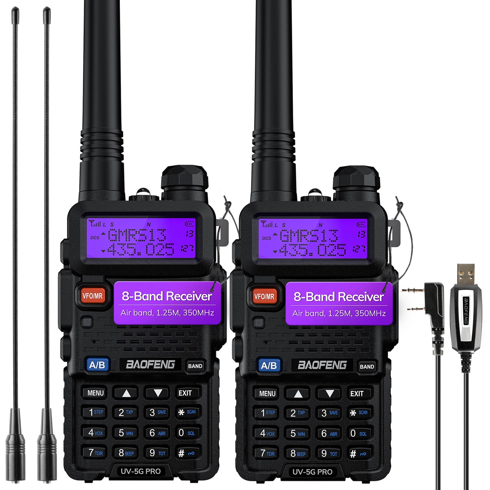 Baofeng UV-5G Pro GMRS Radio NOAA/UHF/VHF/Airband Receiver 5W