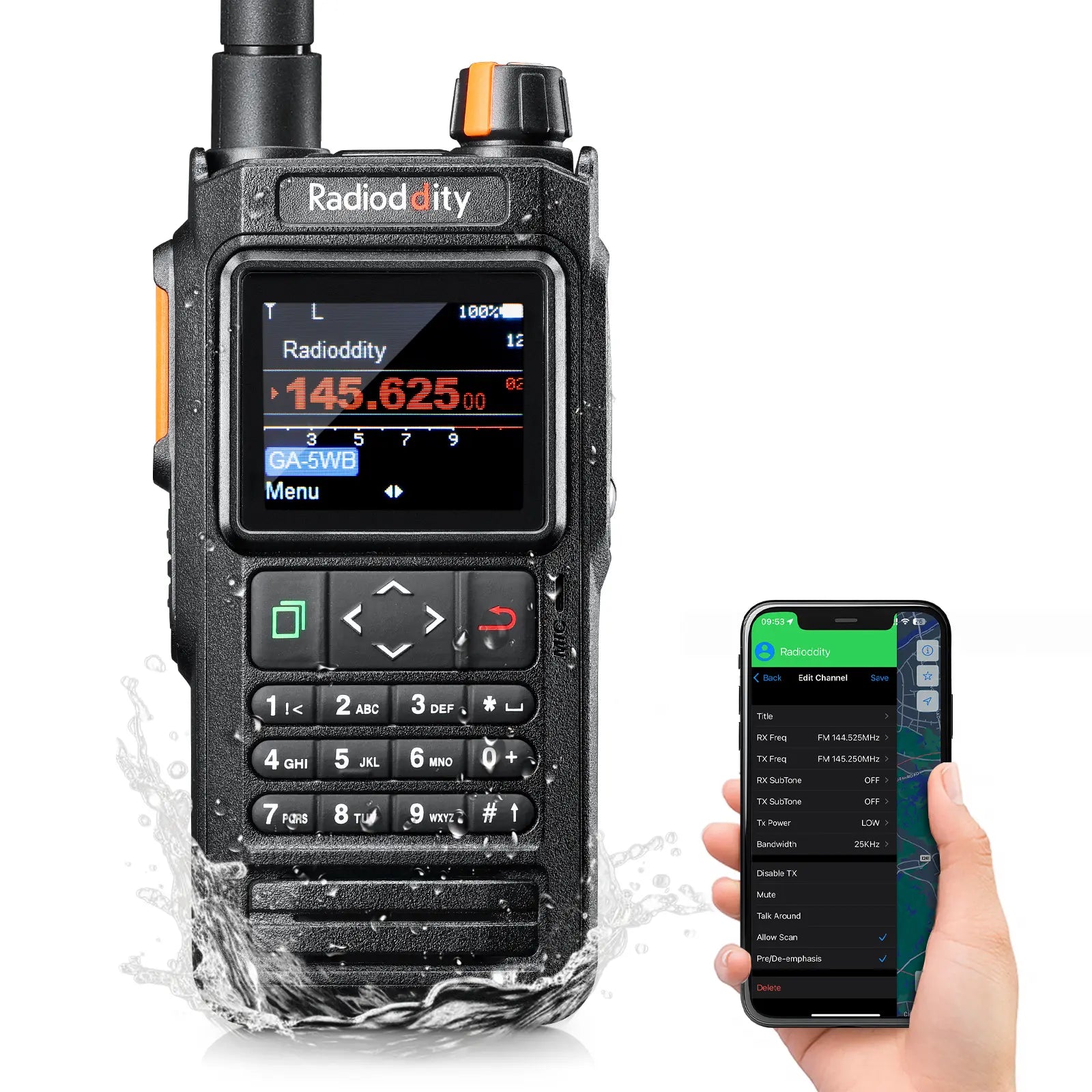 Radioddity GA-5WB | 5W | VHF & UHF | GPS & APRS | Bluetooth Programming | Air Band | IP67 | 2600mAh USB-C - Radioddity