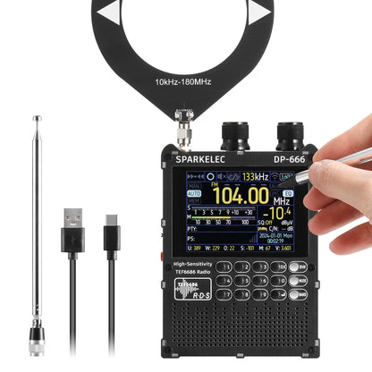 Raddy DP-666 Full Band DSP Radio | TEF6686 Chip | AM/FM /LW/MW/SW RDS Receiver | 2.8" Touchscreen | 5000mAh Battery | Telescopic & Donut Antenna | Firmware Upgradable