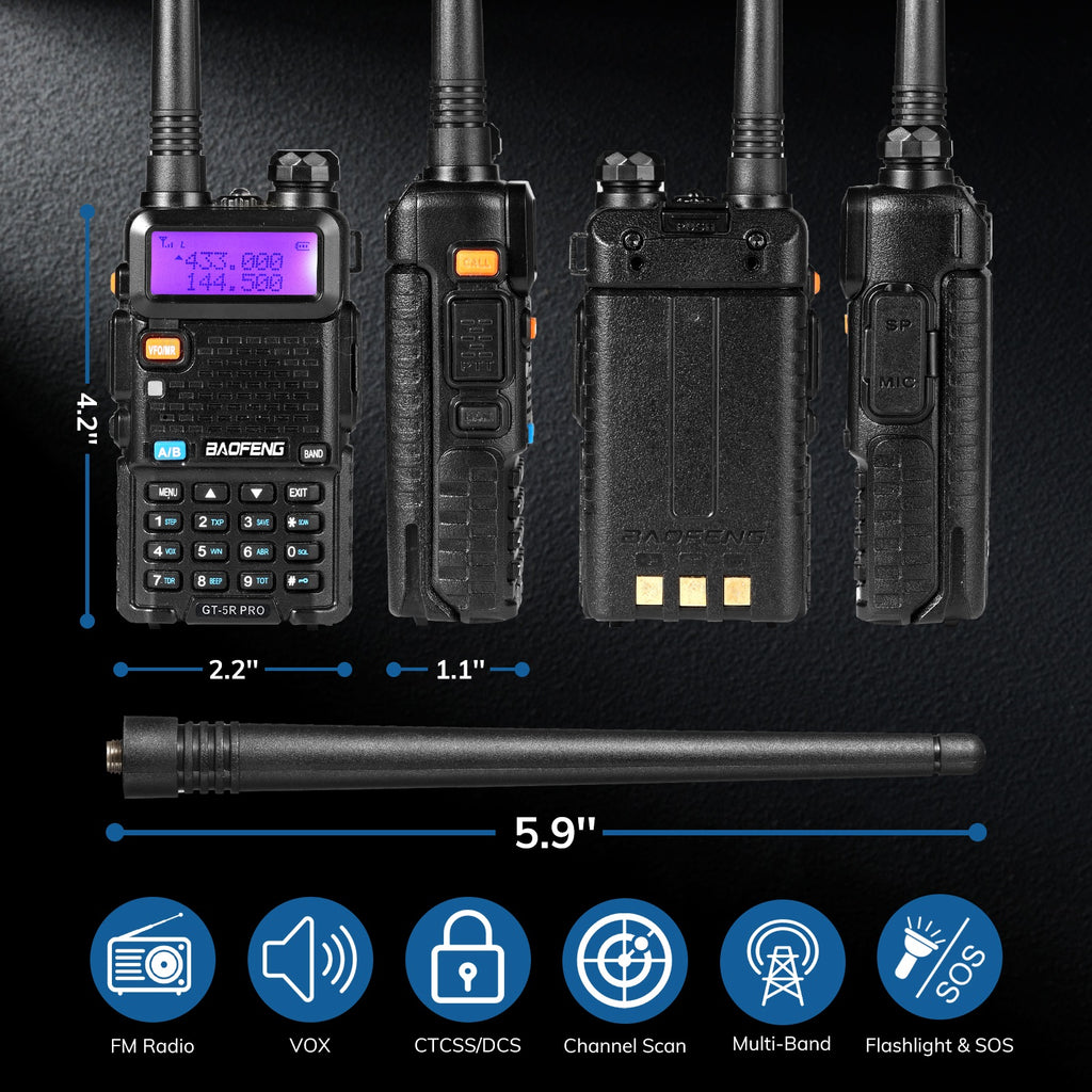 Baofeng GT-5R Mini – Radio Double Bande 5W UHF/VHF | Talkie-Walkie Compact Avec 999 Canaux, Bluetooth, USB-C | 2 Pack - 2