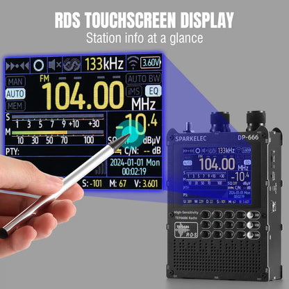 Raddy DP-666 Full Band DSP Radio | TEF6686 Chip | AM/FM /LW/MW/SW RDS Receiver | 2.8" Touchscreen | 5000mAh Battery | Telescopic & Donut Antenna | Firmware Upgradable