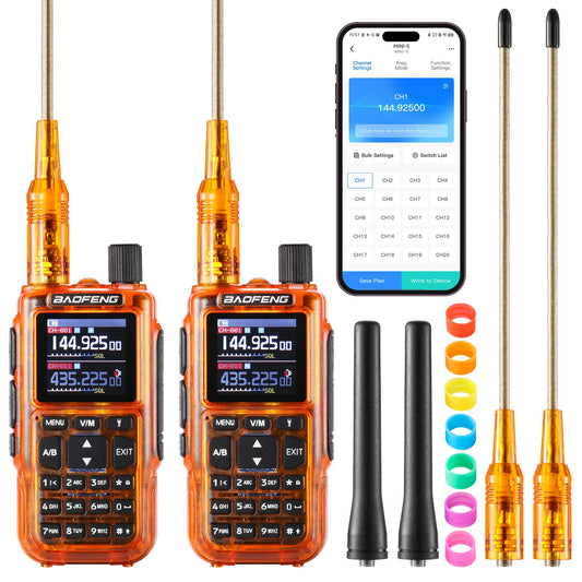 Baofeng MINI-5 Ham Radio 2-Pack | 5W Dual-Band | App Programming | 1.44" Color Screen | Airband & NOAA | 999 Channels | USB-C | One-Key Frequency Copy