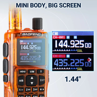 Baofeng MINI-5 Ham Radio 2-Pack | 5W Dual-Band | App Programming | 1.44" Color Screen | Airband & NOAA | 999 Channels | USB-C | One-Key Frequency Copy