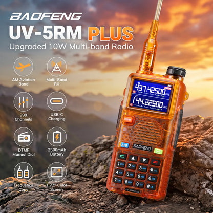 BAOFENG UV-5RM Plus 10W Ham Radio in Orange | Airband & NOAA RX | 1.77" Color Display | 2500mAh USB-C | One-Key Frequency Copy | CHIRP Compatible - Radioddity