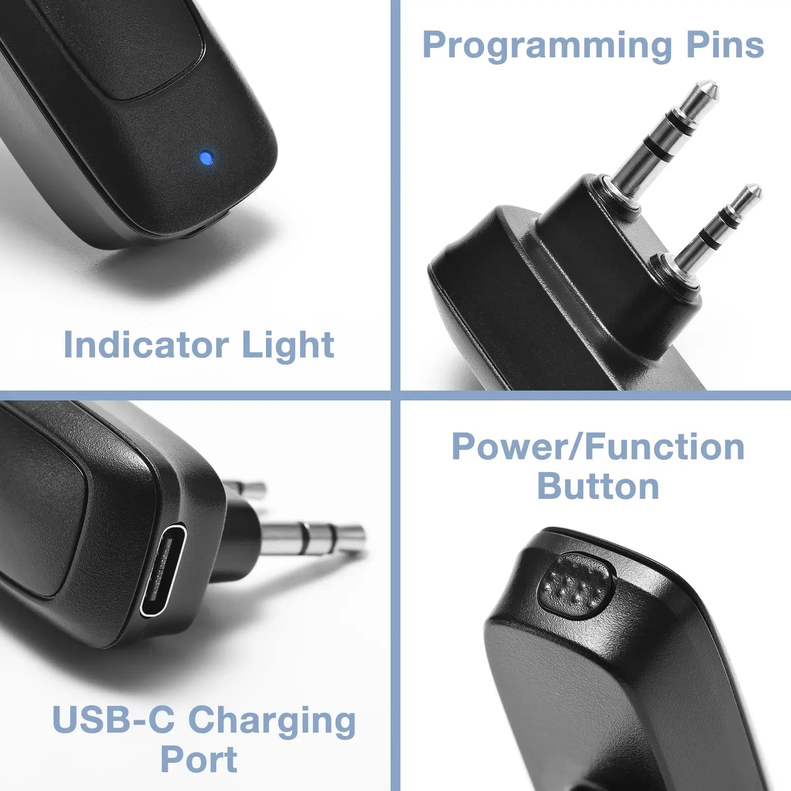 Close-up of electronic device components with labels on a white background