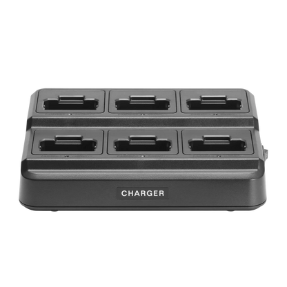 Black multiple-port charger on a white background