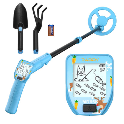 Raddy MD65K Kid Metal Detector with accessories on a white background