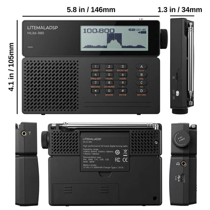 Raddy MLite-880 SDR Radio | Full Band & Aviation | SSB/LSB/USB/CW | Waterfall Spectrum | 5000mAh 21700 | DSP Noise Reduction