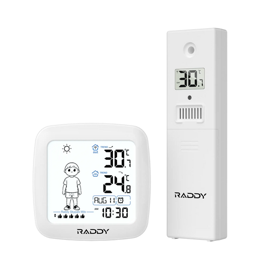 Raddy Milo Kids Weather Station | Interactive Morning Routine Clock | 6 What-to-Wear Clothing Tips | Thumbs-Up Reward | Wireless Indoor/Outdoor Temp | IPX4 Sensor