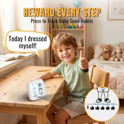 Raddy Milo Kids Weather Station | Interactive Morning Routine Clock | 6 What-to-Wear Clothing Tips | Thumbs-Up Reward | Wireless Indoor/Outdoor Temp | IPX4 Sensor