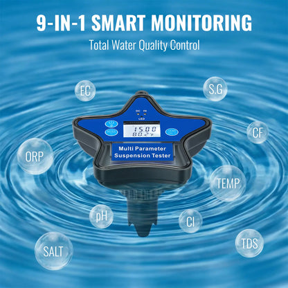 Raddy PM-1 Smart Pool Monitor | 9-in-1 Water Tester | App Monitoring & Data Export | High-Precision Sensors | 120H Floating Tester | For pH/Chlorine/ORP