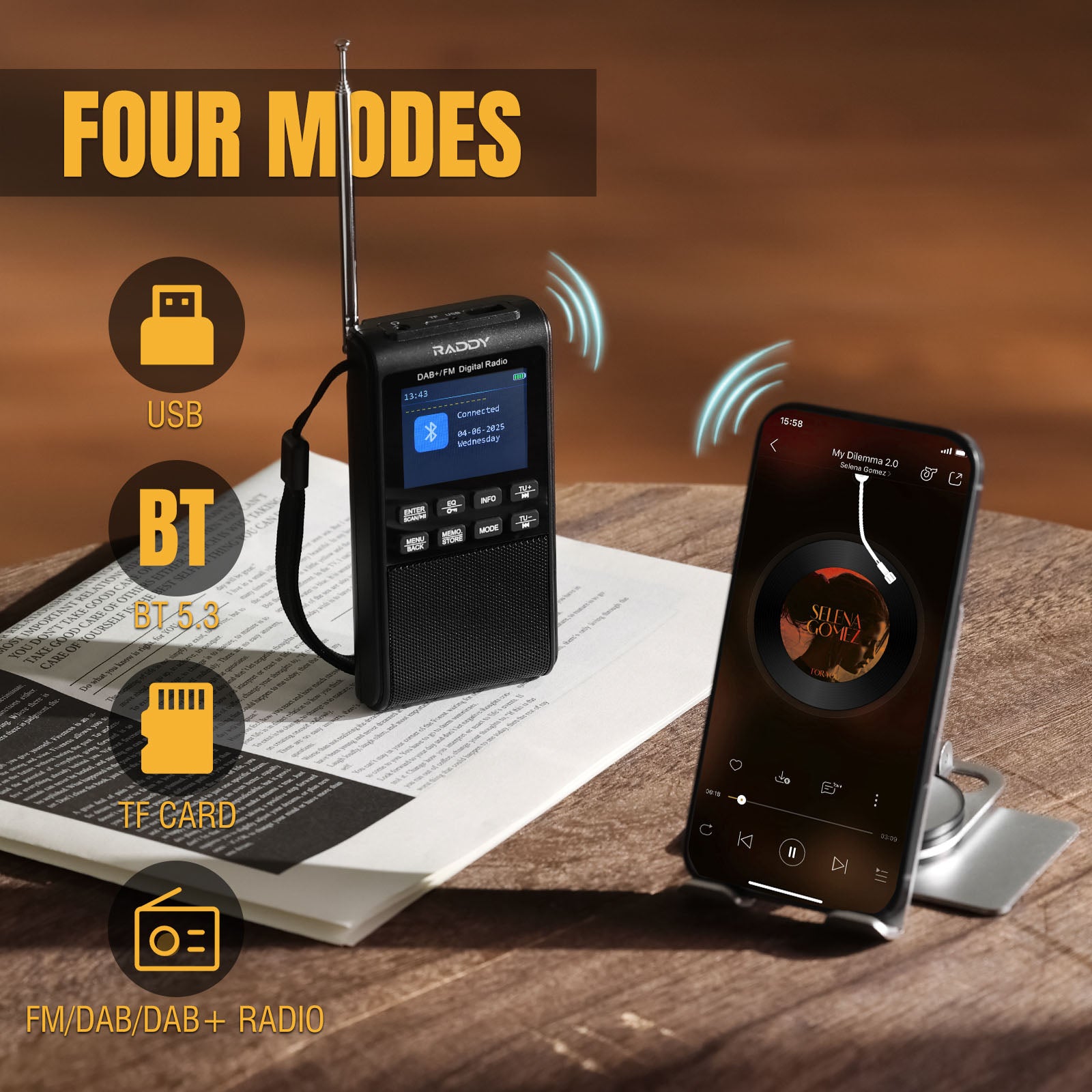 Raddy RF205 Draagbare FM-radio, Pocket Mini Radio met BT 5.3-aansluiting, FM -naar-BT-signaaluitgang, MP3-muziekspeler Luidspreker op batterijen, Type-C-opladen, Wekker, Grijs Raddy RF205 Draagbare FM-radio, Pocket Mini Radio met BT 5.3-aansluiting, FM -naar-BT-signaaluitgang, MP3-muziekspeler Luidspreker op batterijen, Type-C-opladen, Wekker, Grijs