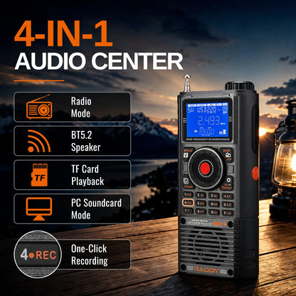 Raddy RF780 Shortwave SSB All Band Radio | Keypad & Shuttle Tuning | FM/AM/SW/AIR/CB/VHF/UHF/WB | App Control | Broadcast Recording | External MW Antenna