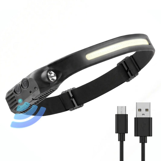 Raddy Rechargeable Headlamp | 230° Wide Beam & XPE Spotlight | Smart Motion Sensor | 6 Light Modes | 2.19oz Ultra-Lightweight | USB Rechargeable