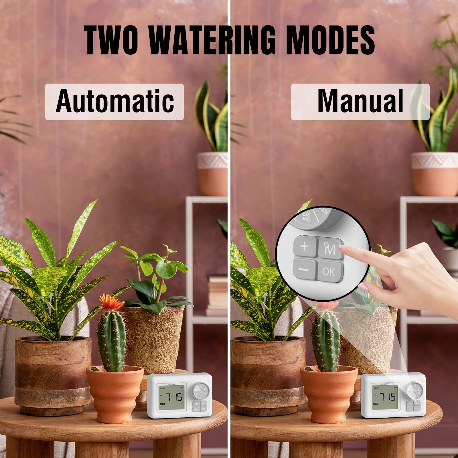 indoor watering system for plants Raddy WS-6 Automatic Drip Irrigation Kit | LCD Display | Programmable Water Timer | Water Shortage Alarm