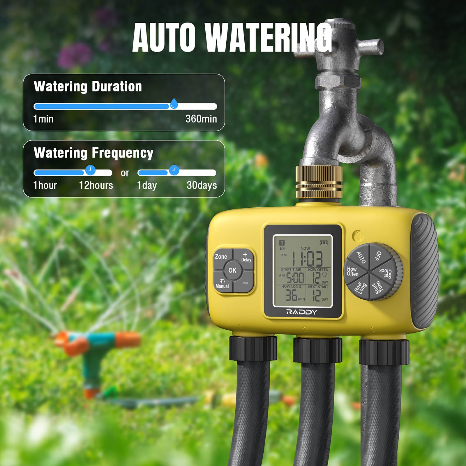 automatic timer for watering plants WS-8 3-Zone Sprinkler Timer EU