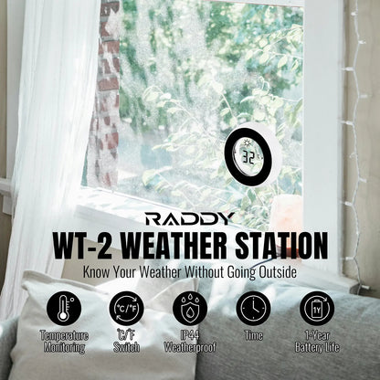 Raddy WT-2 Window Thermometer | Barometric Pressure | Weather Forecast | Magnetic | Temperature Monitor | Transparent LCD Display | Battery Powered - Radioddity