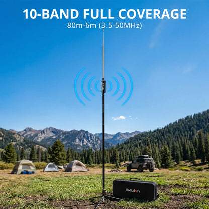 Radioddity HF-010 Portable HF Antenna | 6-80M | 3.5-50MHz | SWR 1-1.5 | Quick-Tuning - Radioddity