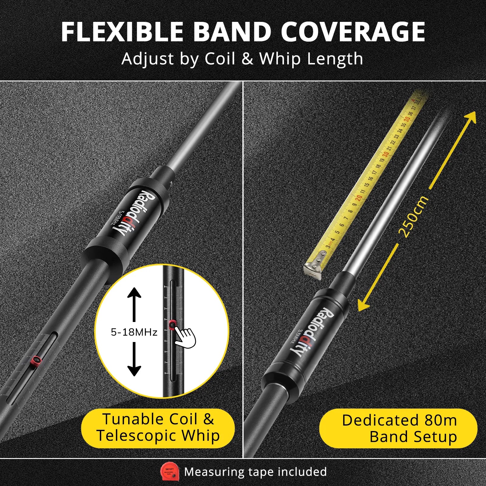 Radioddity HF-010 Portable HF Antenna | 6-80M | 3.5-50MHz | SWR 1-1.5 | Quick-Tuning - Radioddity