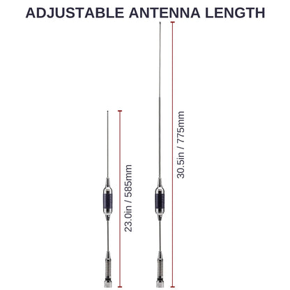 Radioddity CB-101 CB Antenna | 26–30MHz & 10M | 500W High Power | Low VSWR ≤1.5:1 | Telescopic Whip | PL259