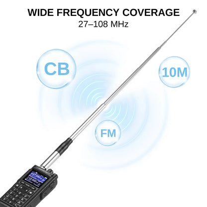 Radioddity CB-102 Telescopic Antenna | 27–108MHz CB/10M/FM | SMA-Female | 9.1"–46.1" Adjustable | VSWR ≤1.5:1 | For Handheld Radio