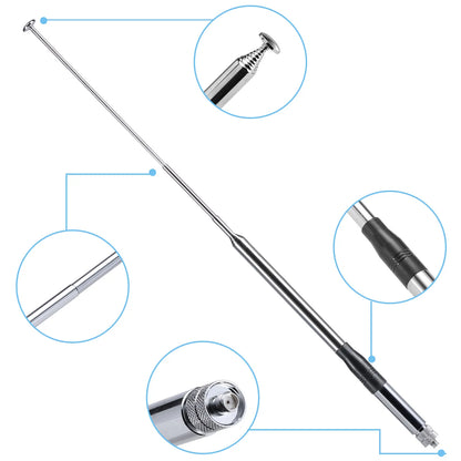 Radioddity CB-102 Telescopic Antenna | 27–108MHz CB/10M/FM | SMA-Female | 9.1"–46.1" Adjustable | VSWR ≤1.5:1 | For Handheld Radio