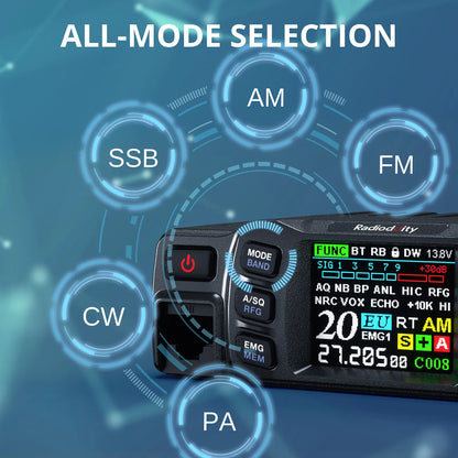 Radioddity CB-5000 Small CB Radio | AM/FM/SSB/CW/PA Modes | 12V/24V Power Input | TFT Color Display | Built-in SWR Meter | NRC Noise Reduction