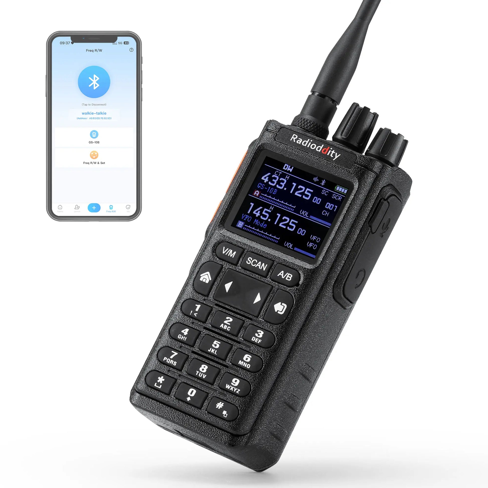 Radioddity GS-10B 10W Ham Radio | Multi-Band TX & RX | BT APP Programmable | Dual PTT | Color Display | USB-C - Radioddity