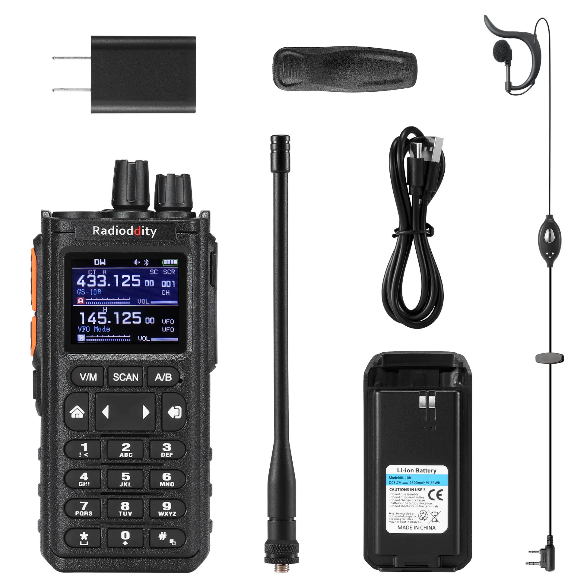 Radioddity GS-10B 10W Ham Radio | Multi-Band TX & RX | BT APP Programmable | Dual PTT | Color Display | USB-C - Radioddity