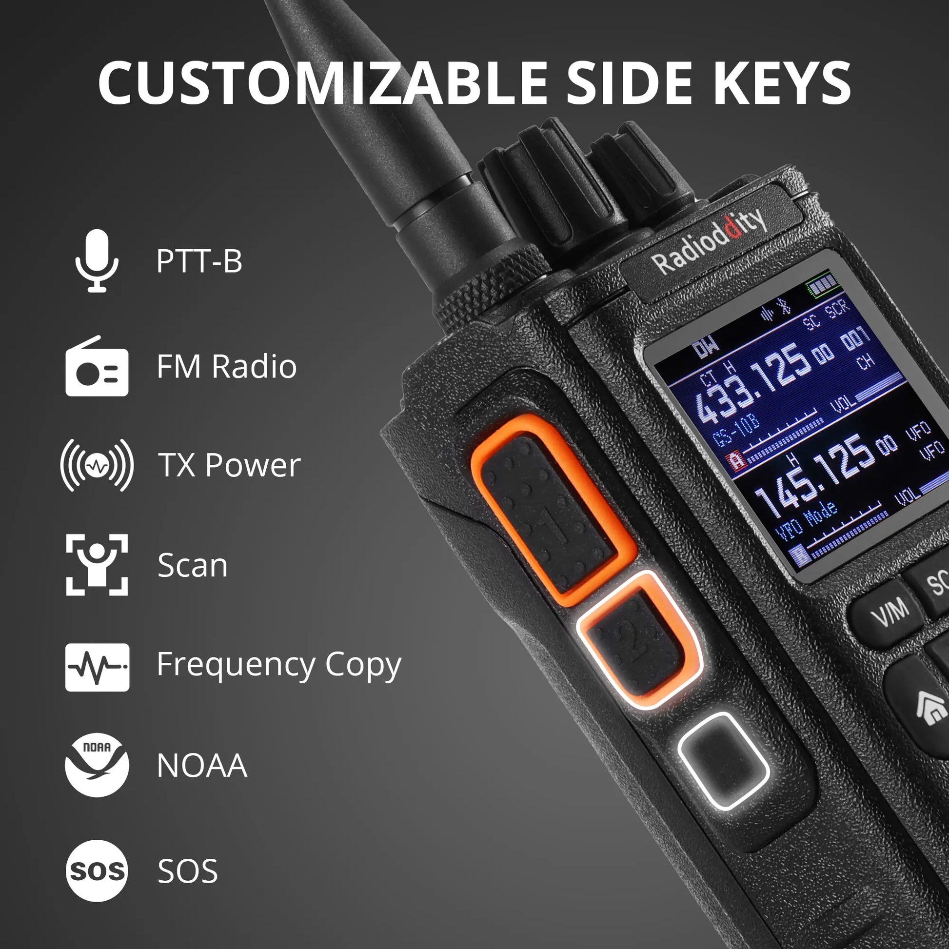 Radioddity GS-10B 10W Ham Radio | Multi-Band TX & RX | BT APP Programmable | Dual PTT | Color Display | USB-C - Radioddity
