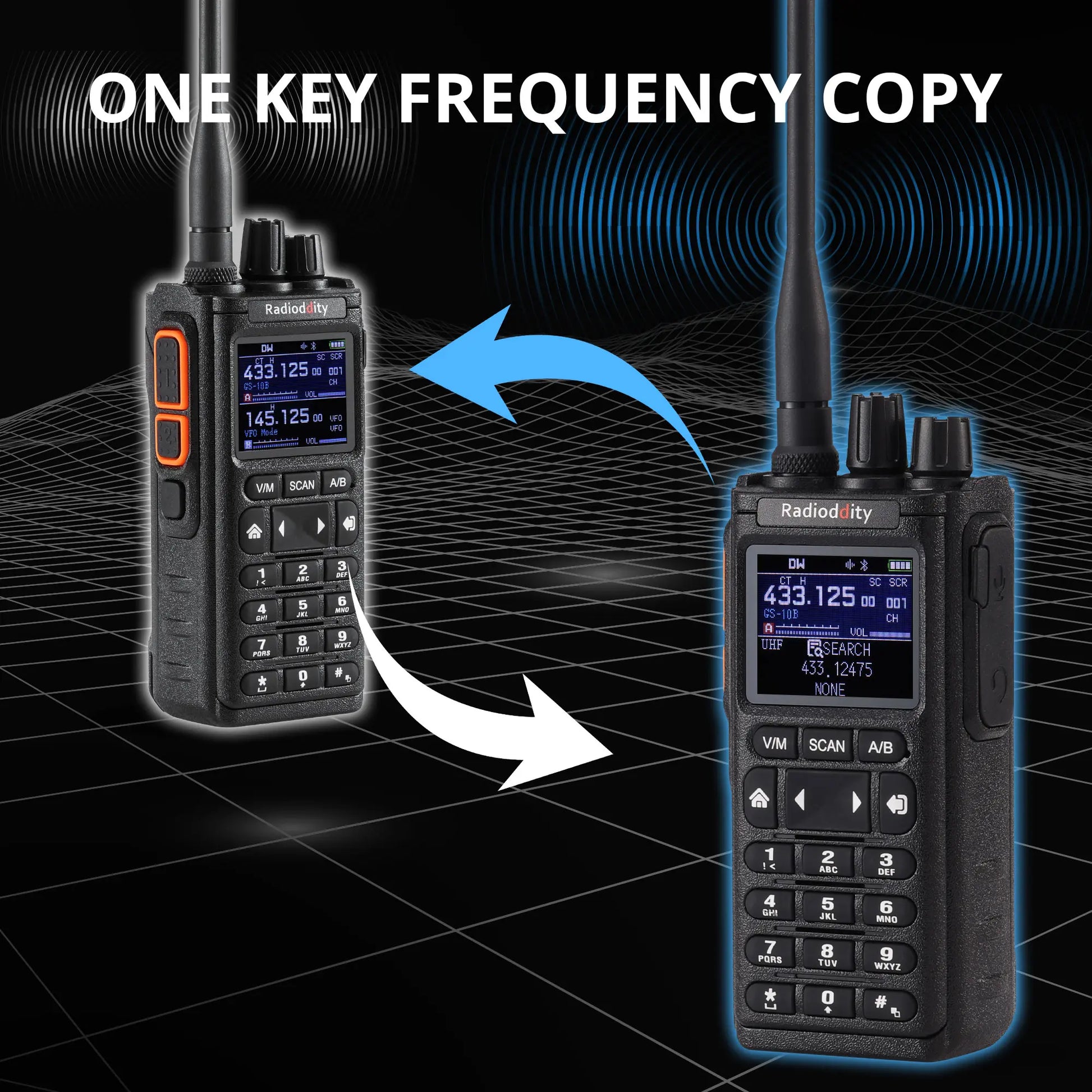Radioddity GS-10B 10W Ham Radio | Multi-Band TX & RX | BT APP Programmable | Dual PTT | Color Display | USB-C - Radioddity