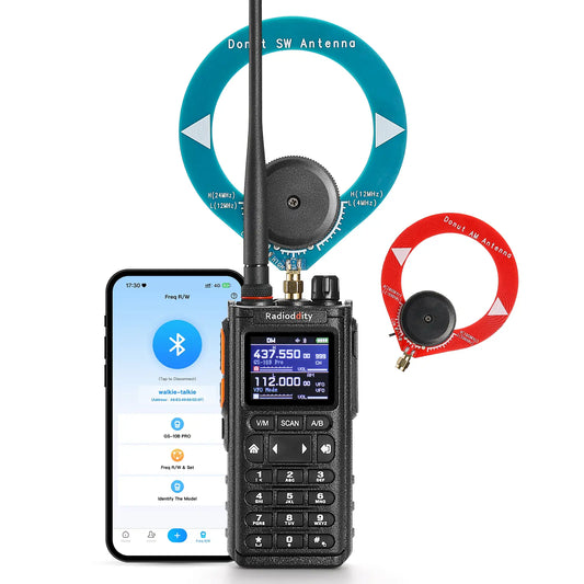 Radioddity GS-10B Pro 8W Ham Radio | Real-Time Spectrum | HF SSB CW Airband | Citizen Band | NOAA Receiver | BT APP Programming | 999 Channels | 2 Donut Antennas