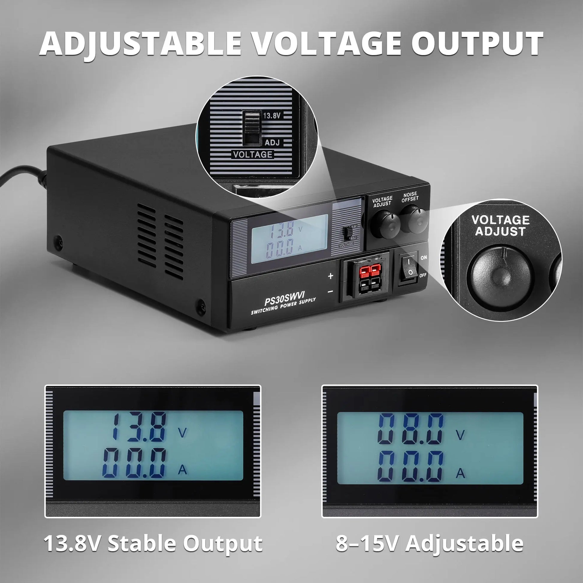 Radioddity PS30 Switching DC Power Supply | Anderson Powerpole(R) Compatible | 8–15V Adjustable | 13.8V Stable Output | 30A | Short Circuit & Overload Protection - Radioddity
