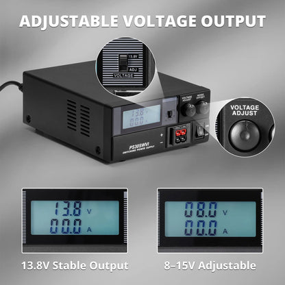 Radioddity PS30 Switching DC Power Supply | Anderson Powerpole(R) Compatible | 8–15V Adjustable | 13.8V Stable Output | 30A | Short Circuit & Overload Protection - Radioddity