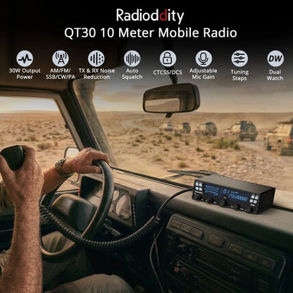 Radioddity QT30 10 Meter Radio | 30W SSB/AM/FM Mobile Transceiver | Large LCD | Built-in SWR Meter | Dual Noise Reduction & ASQ | Dual Watch | For Truck & Overland