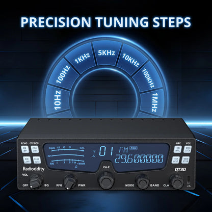 Radioddity QT30 10 Meter Radio | 30W SSB/AM/FM Mobile Transceiver | Large LCD | Built-in SWR Meter | Dual Noise Reduction & ASQ | Dual Watch | For Truck & Overland