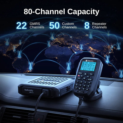 Radioddity UB15-G 15W GMRS Mobile Radio | Full Keypad Control Microphone | Dual-Way Noise Reduction | Repeater Capable | NOAA Alert & Recording | 7-Color LCD