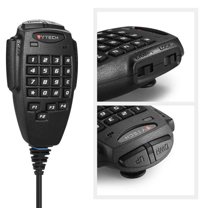 Black TYT/TYTECH TH-9800 Plus radio microphone with keypad and buttons on a white background