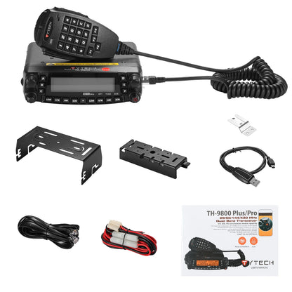 Collection of TYT/TYTECH TH-9800 Plus equipment and accessories on a white background