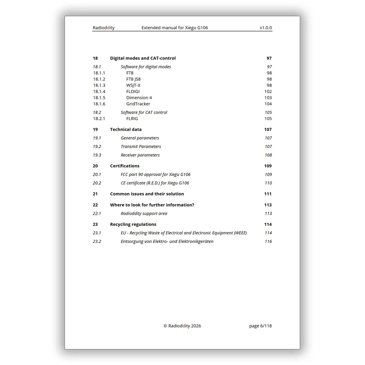 [eBook] Radioddity Extended Manual for Xiegu G106 - Radioddity