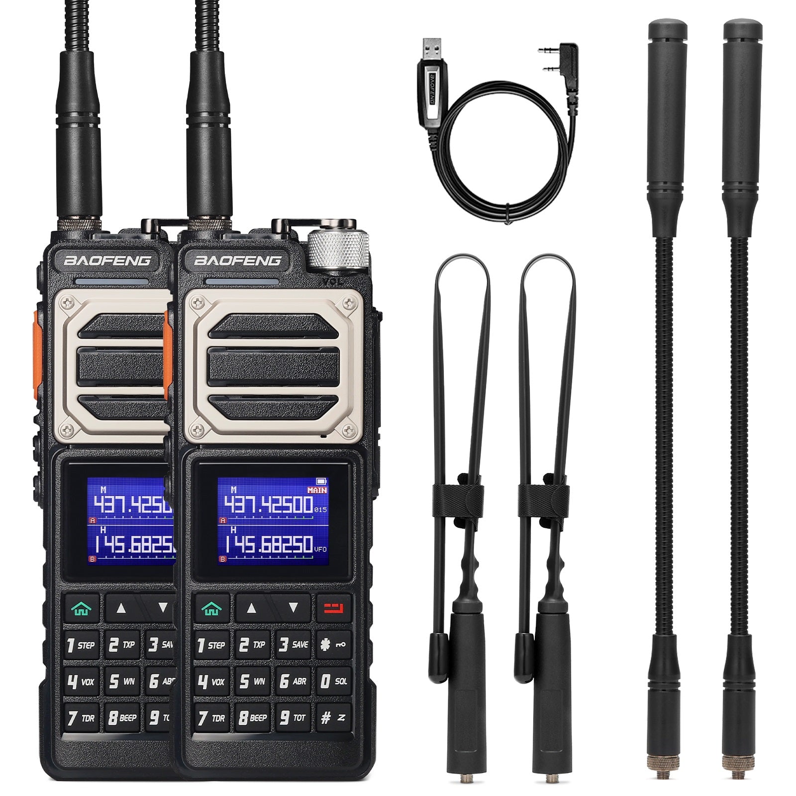 BAOFENG UV-25 Tri-Power handapparaat, 10 W lange afstand radio, UHF VHF FM Air multiband-ontvanger, 5200 mAh batterij type C opladen, tactische zwanenhals-antenne en zweepantenne BAOFENG UV-25 Tri-Power handapparaat, 10 W lange afstand radio, UHF VHF FM Air multiband-ontvanger, 5200 mAh batterij type C opladen, tactische zwanenhals-antenne en zweepantenne
