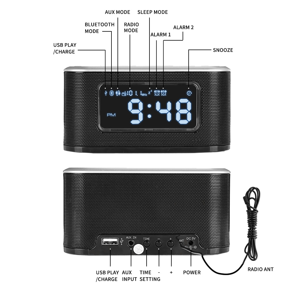 Radio Despertador Energy Clock Speaker 3 Light Bluetooth Radio FM 8W -  448708