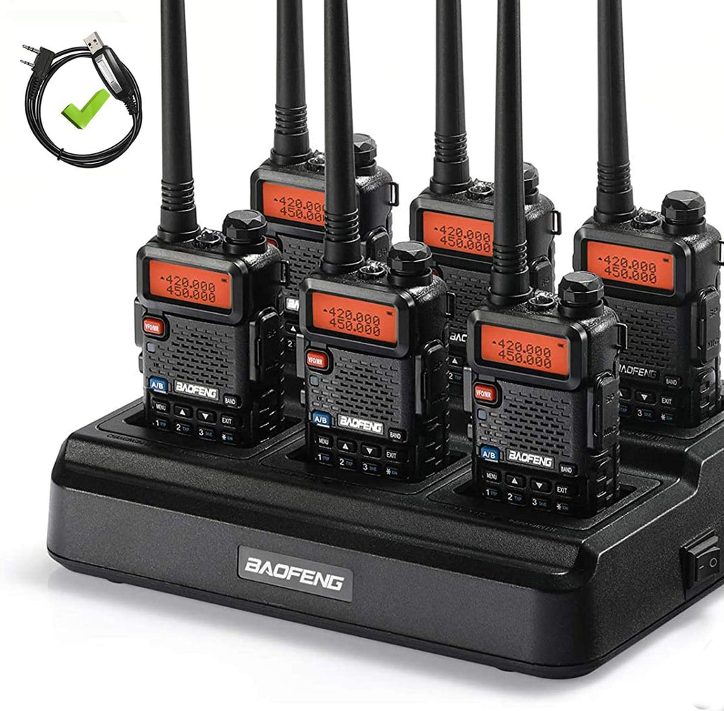 Baofeng GT-5R [6 Packs]  with Six-way Charger & Cable [100% Legal Ver–  Radioddity