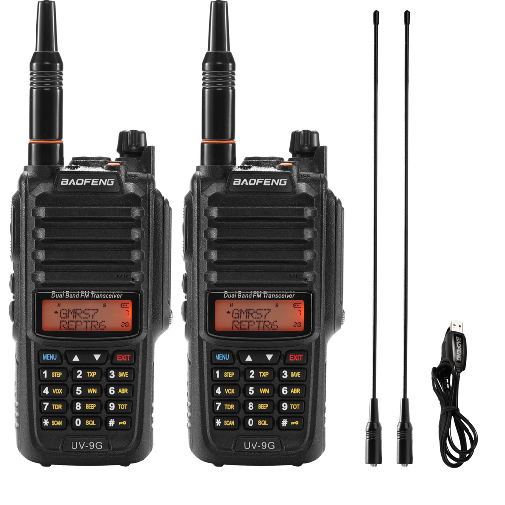 Baofeng UV-9G GMRS Radio [2 Packs] | 5W | IP67 Waterproof | Repeater  Capable | V/UHF Scanner | NOAA